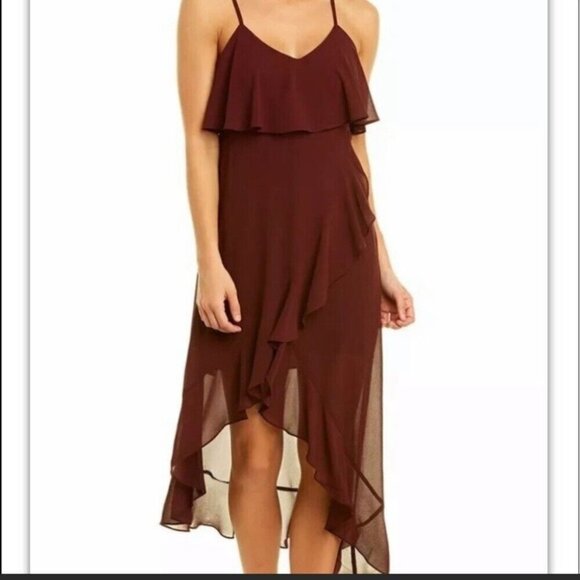 Ali & Jay Women's Burgundy High-Low Chiffon Wrap Cocktail Dress Size S Wedding - Picture 10 of 12